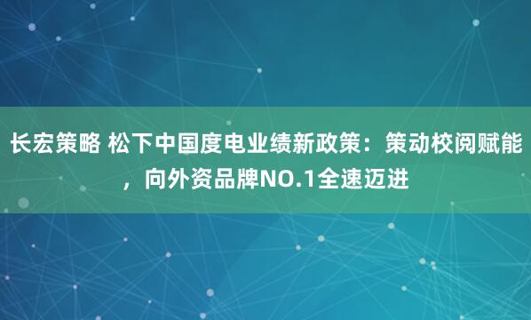 长宏策略 松下中国度电业绩新政策：策动校阅赋能，向外资品牌NO.1全速迈进